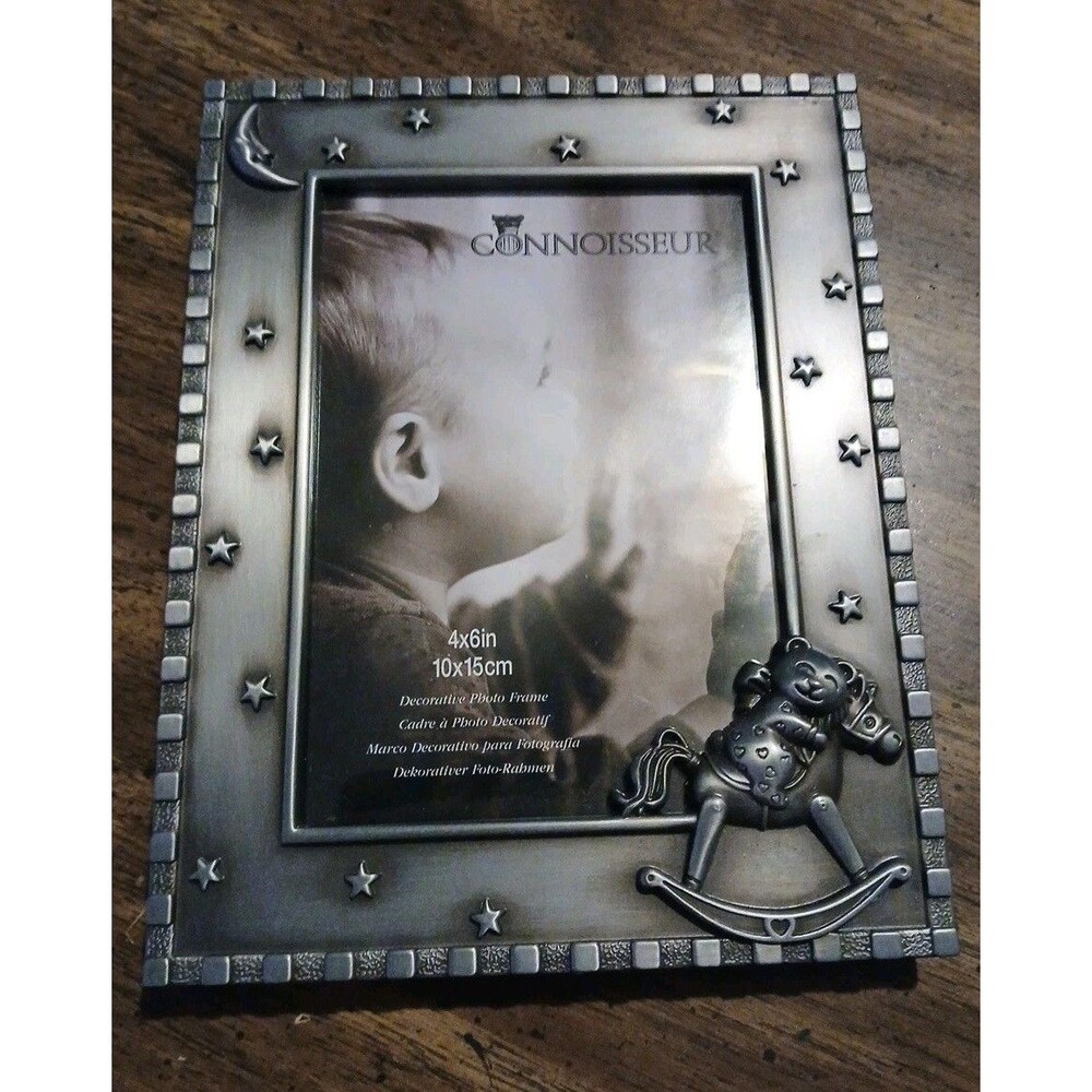 Connoisseur Pewter Baby Photo Frame ~ Moon Teddy Bear Star Design ~ 4 x 6"